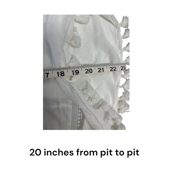 White Tassel Trim Beach Cover-Up Dress With V-Neck & Waist Tie - Picture 7 of 7